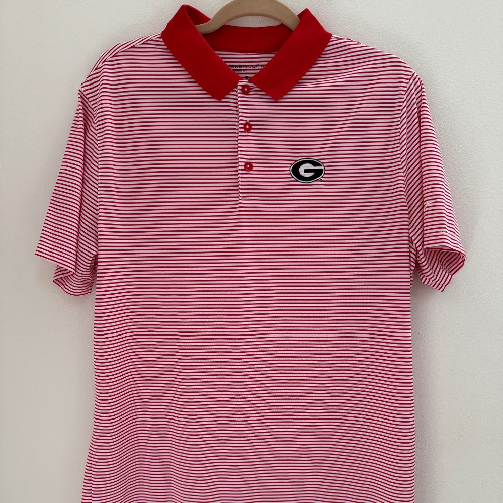 Men’s UGA Red and White Stripe Polo, Nike, Size L